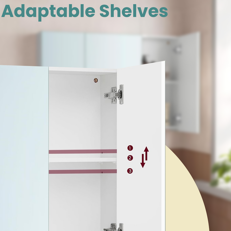 Three Door Bathroom Mirror Cabinet with Wall Mounted Storage Shelves by Vasagle