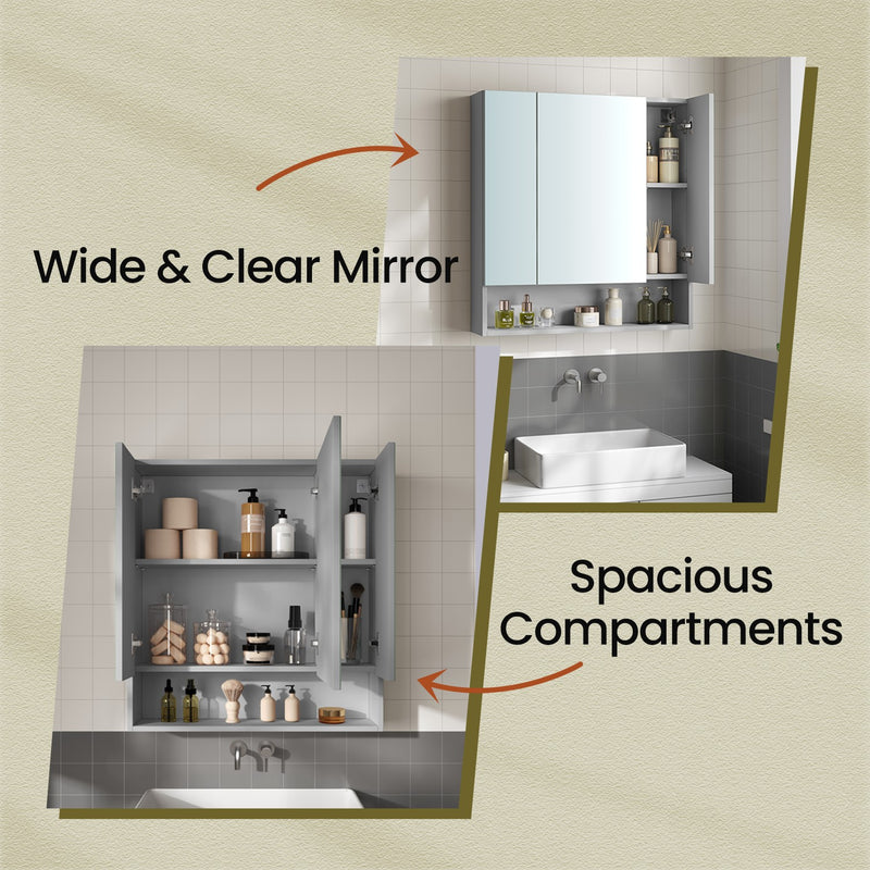 Bathroom Wall Mirror Cabinet with Storage Shelves for Toiletries and Essentials by Vasagle