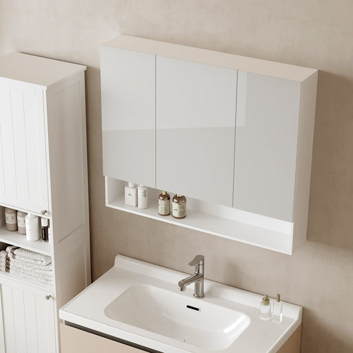 Wall Mounted Bathroom Mirror Cabinet with Storage Shelves and Door by Vasagle