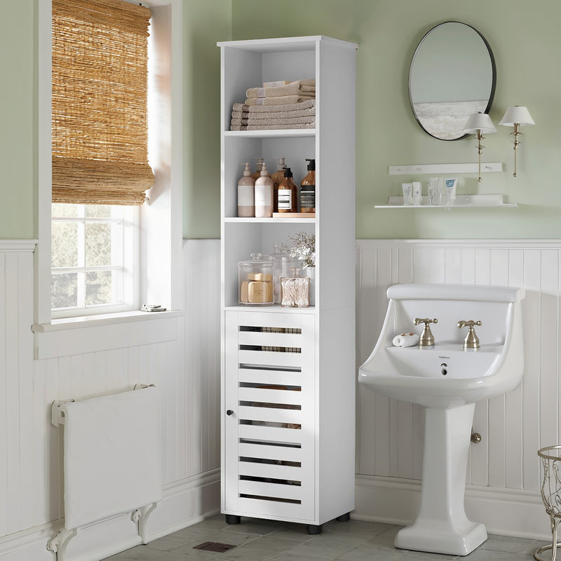 Tall Bathroom Storage Cabinet with Adjustable Shelves and Open Compartments by Vasagle