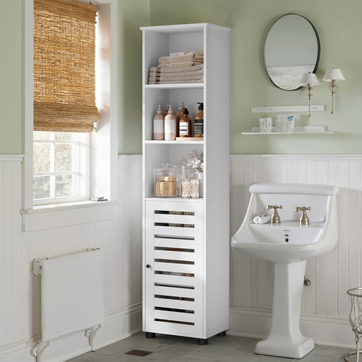 Tall Bathroom Storage Cabinet with Adjustable Shelves and Open Compartments by Vasagle