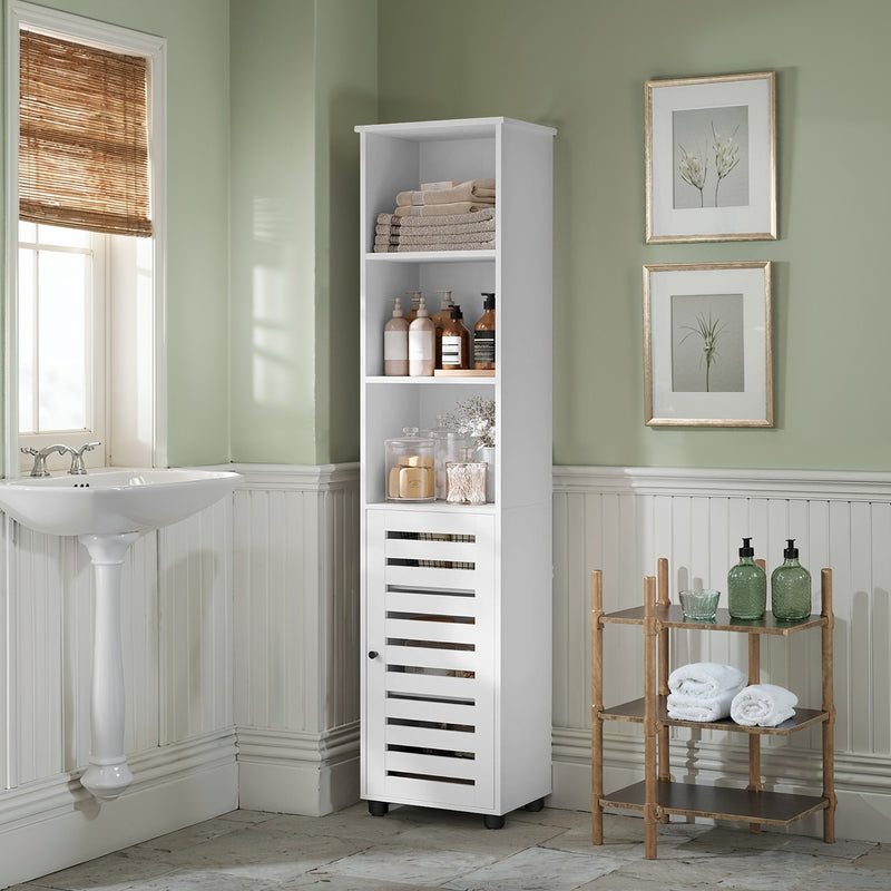 Tall Bathroom Storage Cabinet with Adjustable Shelves and Open Compartments by Vasagle