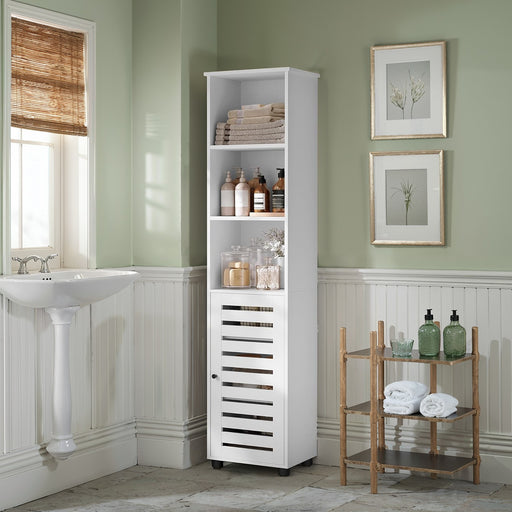 Tall Bathroom Storage Cabinet with Adjustable Shelves and Open Compartments by Vasagle