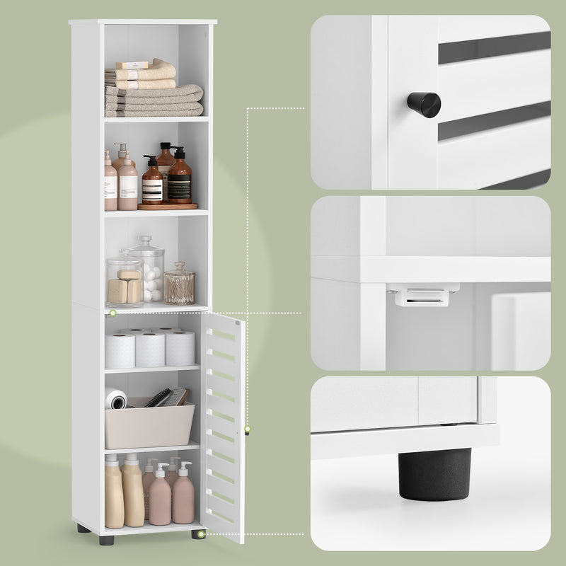 Tall Bathroom Storage Cabinet with Adjustable Shelves and Open Compartments by Vasagle