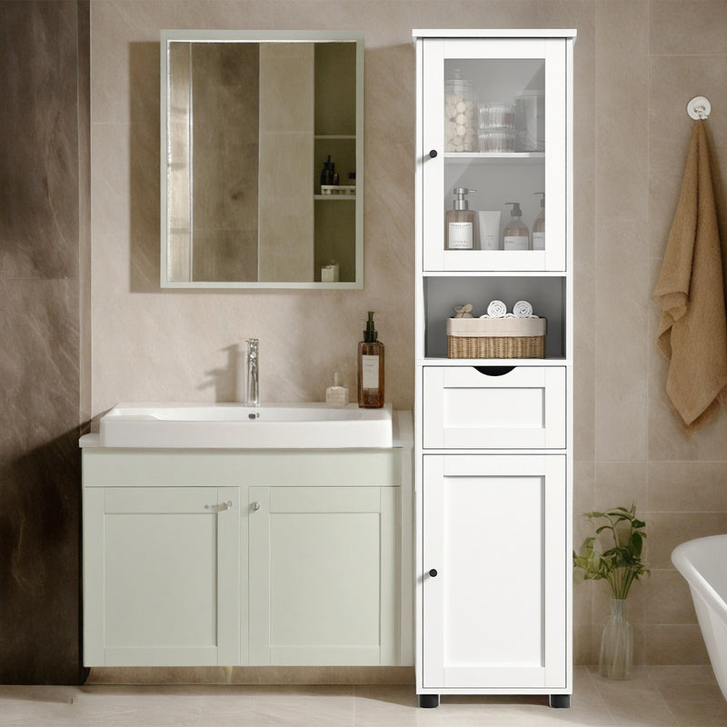 Tall Slim Bathroom Cabinet with Open Shelf and Cupboard for Small Spaces by Vasagle