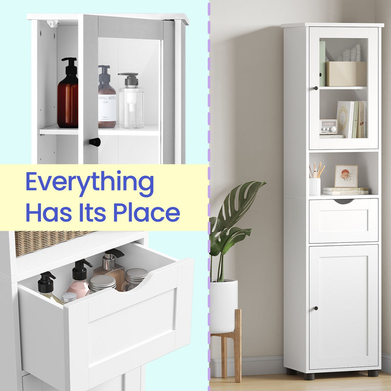 Tall Slim Bathroom Cabinet with Open Shelf and Cupboard for Small Spaces by Vasagle
