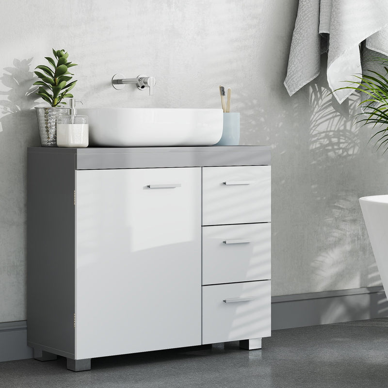 White Under Sink Bathroom Storage Cabinet with 3 Drawers for Organised Space by Vasagle
