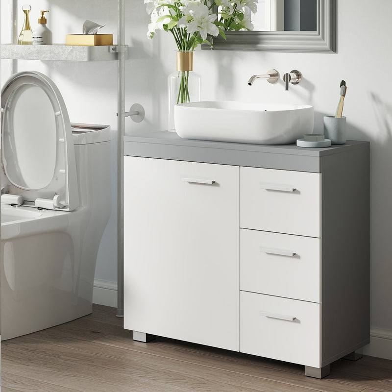 White Under Sink Bathroom Storage Cabinet with 3 Drawers for Organised Space by Vasagle