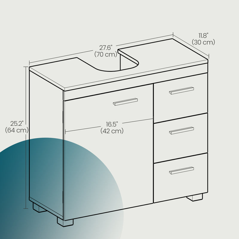 White Under Sink Bathroom Storage Cabinet with 3 Drawers for Organised Space by Vasagle