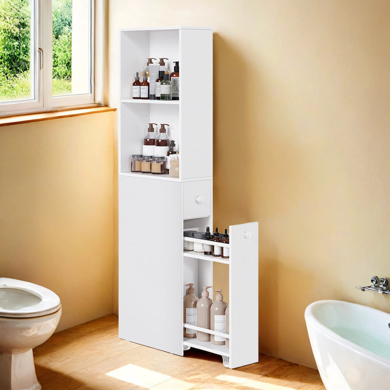 Tall Slim Freestanding Bathroom Cabinet with Drawers and Adjustable Shelf by Vasagle