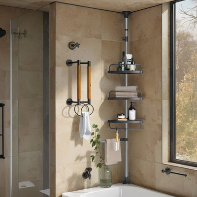 Telescopic Corner Shower Caddy Stainless Steel Rustproof Bathroom Storage Shelf by Songmics