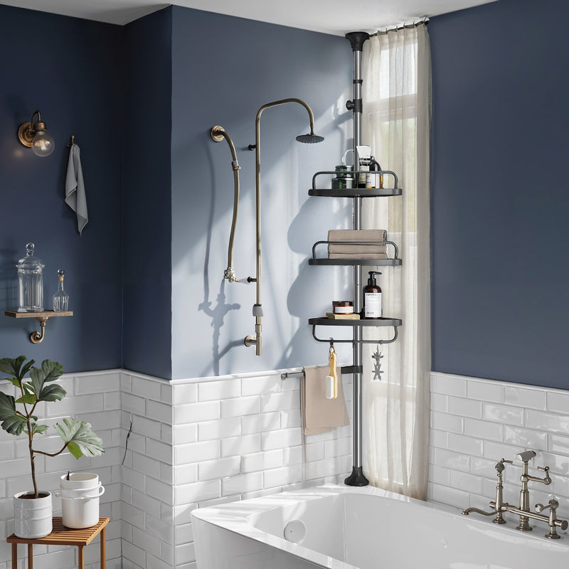 Telescopic Corner Shower Caddy Stainless Steel Rustproof Bathroom Storage Shelf by Songmics