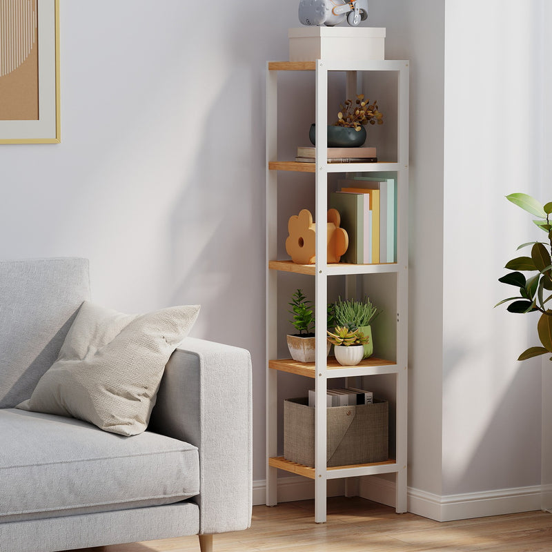 5 Tier Bamboo Bathroom Shelf Freestanding Narrow Storage Unit for Small Spaces by Songmics