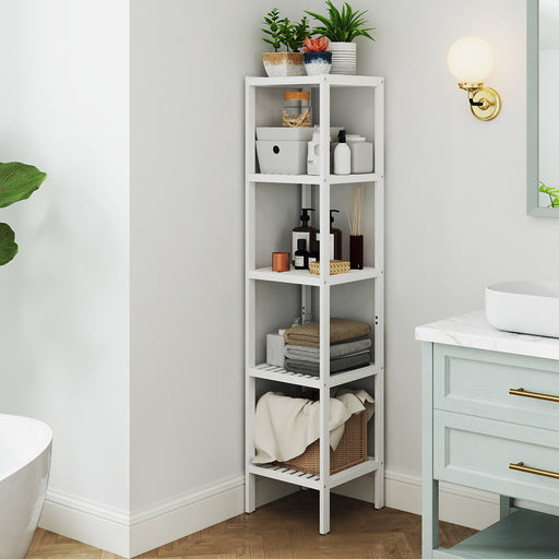 5 Tier Bamboo Bathroom Shelf Freestanding Narrow Storage Unit for Small Spaces by Songmics