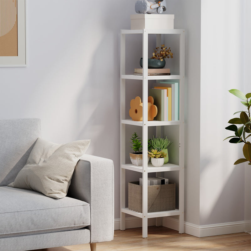 5 Tier Bamboo Bathroom Shelf Freestanding Narrow Storage Unit for Small Spaces by Songmics