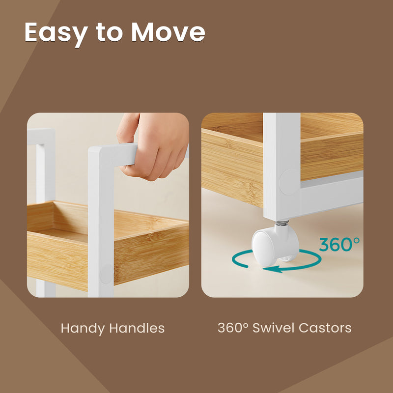 Slim 3 Tier Bathroom Storage Trolley with Wheels Space Saving Design by Songmics