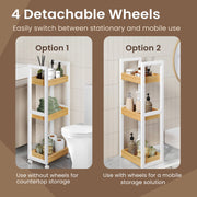 Slim 3 Tier Bathroom Storage Trolley with Wheels Space Saving Design by Songmics