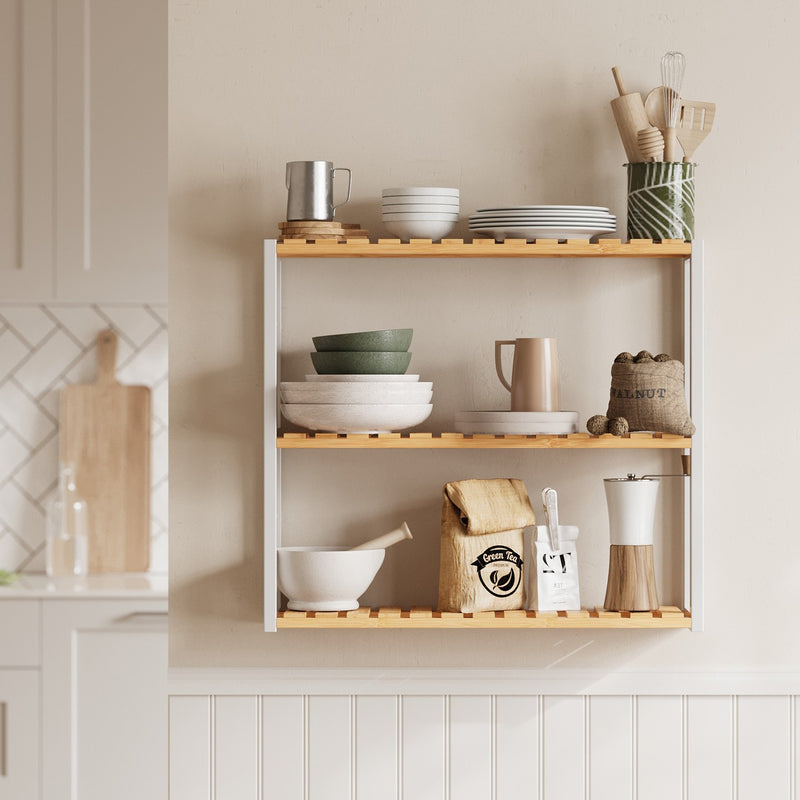 Bamboo Bathroom Shelf Freestanding or Wall Mounted Storage Unit for Home by Songmics