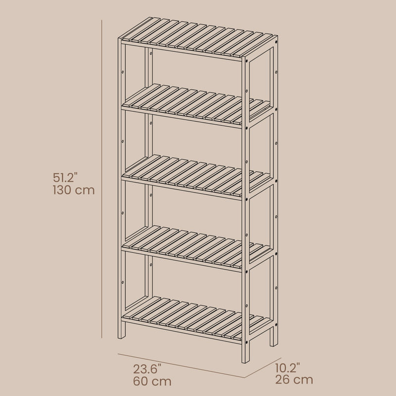 5 Tier Bamboo Storage Shelf Freestanding Organiser for Bathroom or Kitchen by Songmics
