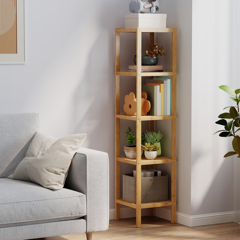 5 Tier Bamboo Bathroom Storage Shelf Freestanding Narrow Space Saving Unit by Songmics