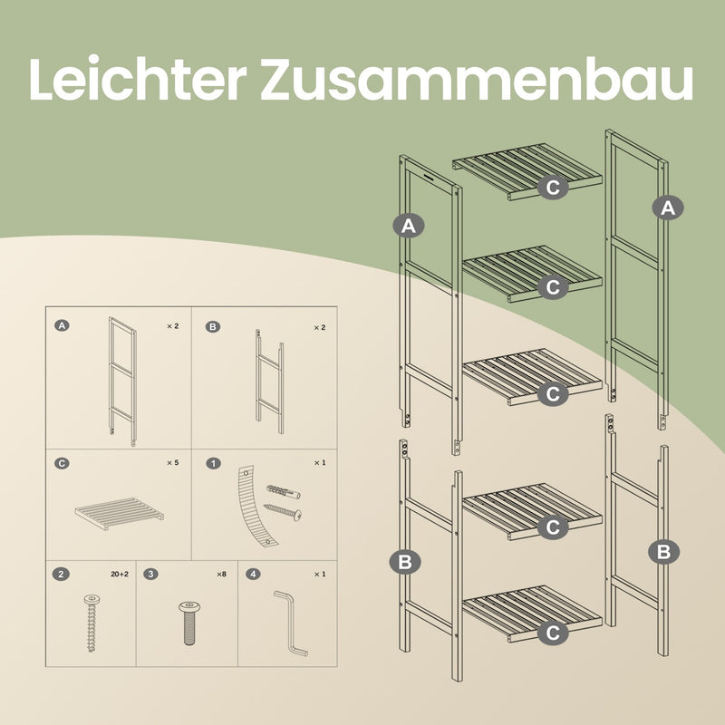 5 Tier Bamboo Bathroom Storage Shelf Freestanding Narrow Space Saving Unit by Songmics