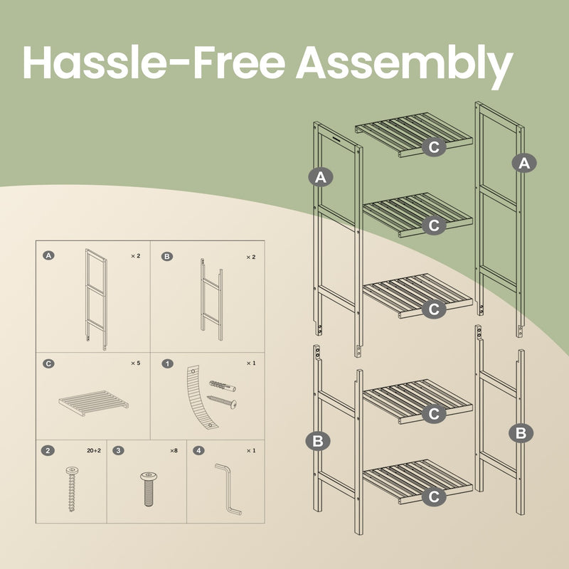 5 Tier Bamboo Bathroom Storage Shelf Freestanding Narrow Space Saving Unit by Songmics