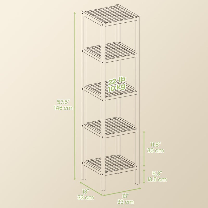 5 Tier Bamboo Bathroom Storage Shelf Freestanding Narrow Space Saving Unit by Songmics