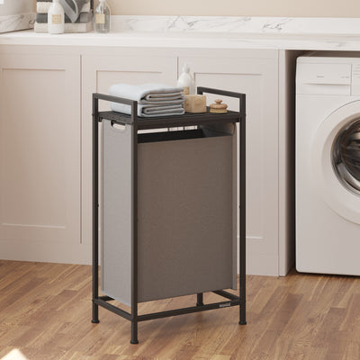 Laundry Basket with Pull Out Hamper Liner and Storage Shelf for Organised Washing by Songmics