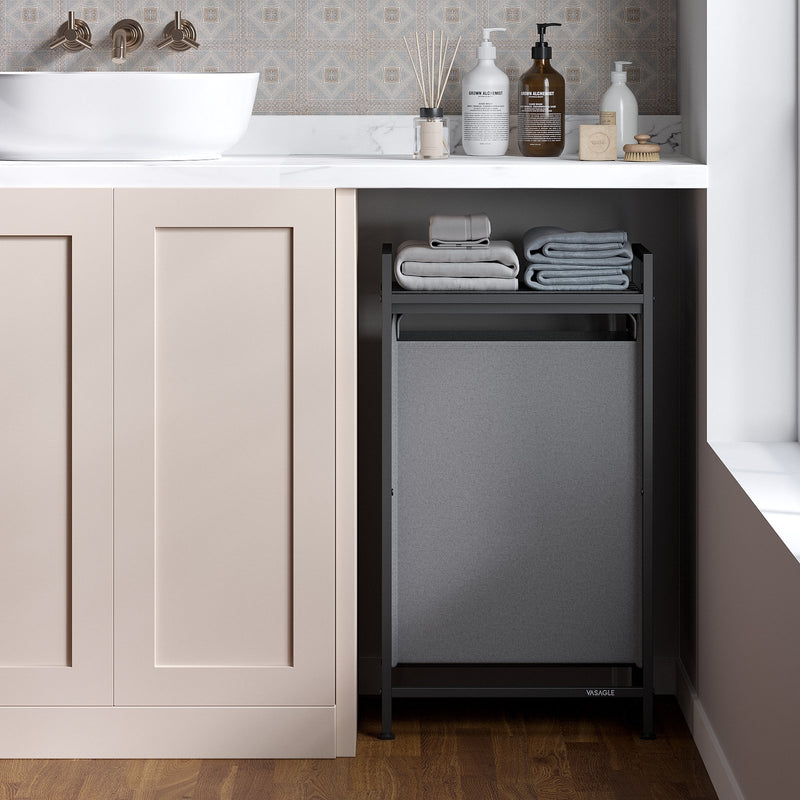 Laundry Basket with Pull Out Hamper Liner and Storage Shelf for Organised Washing by Songmics