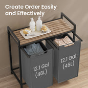 Double Laundry Hamper with Shelf and Two Removable Bags for Clothes Sorting by Vasagle
