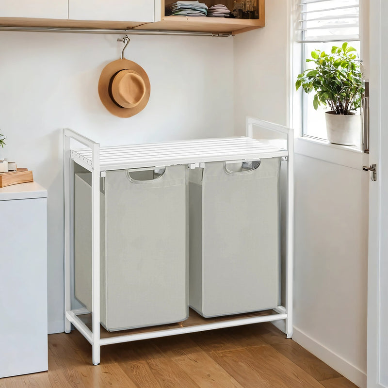 Double Laundry Hamper with Removable Bags and Sturdy Frame for Sorting Clothes by Vasagle