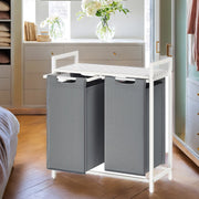 Double Laundry Basket with Shelf and 2 Removable Bags for Clothes Sorting by Vasagle, White & Grey