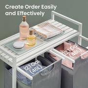 Double Laundry Basket with Shelf and 2 Removable Bags for Clothes Sorting by Vasagle, White & Grey