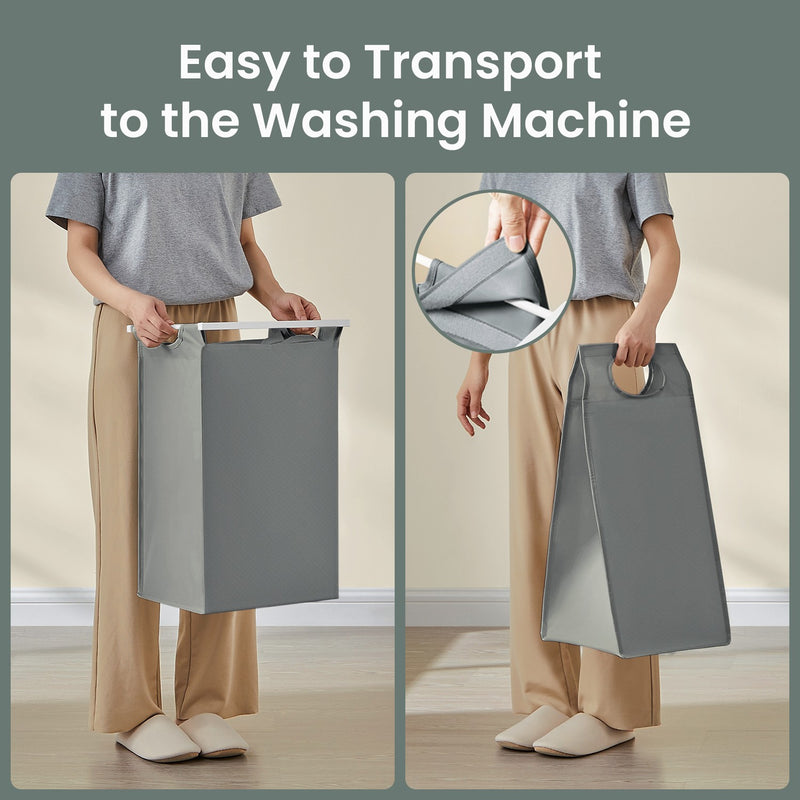 Double Laundry Basket with Shelf and 2 Removable Bags for Clothes Sorting by Vasagle, White & Grey