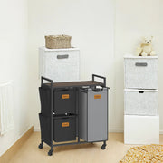 3 Compartment Laundry Hamper with Shelves 100L Rolling Laundry Cart Chestnut Brown by Vasagle