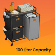 3 Compartment Laundry Hamper with Shelves 100L Rolling Laundry Cart Chestnut Brown by Vasagle