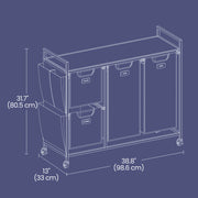 4 Compartment Laundry Sorter with Wheels and Storage Shelves in Chestnut Brown by Vasagle