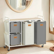 4 Compartment Rolling Laundry Sorter Cart with Removable Bags in Dove Grey and White by Vasagle