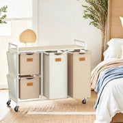 4 Compartment Laundry Sorter Cart with Removable Bags and Wheels in Brown and White by Vasagle