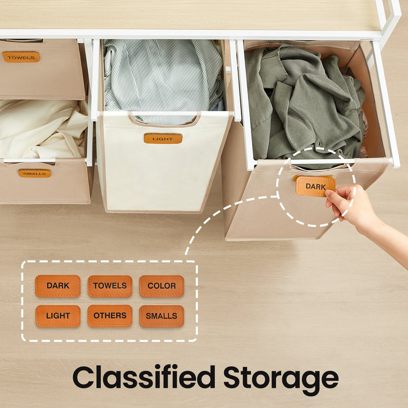 4 Compartment Laundry Sorter Cart with Removable Bags and Wheels in Brown and White by Vasagle