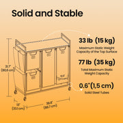 4 Compartment Laundry Sorter Cart with Removable Bags and Wheels in Brown and White by Vasagle