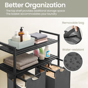 Laundry Sorter with 2 Removable Bags and Storage Shelves for Bathroom or Bedroom by Vasagle