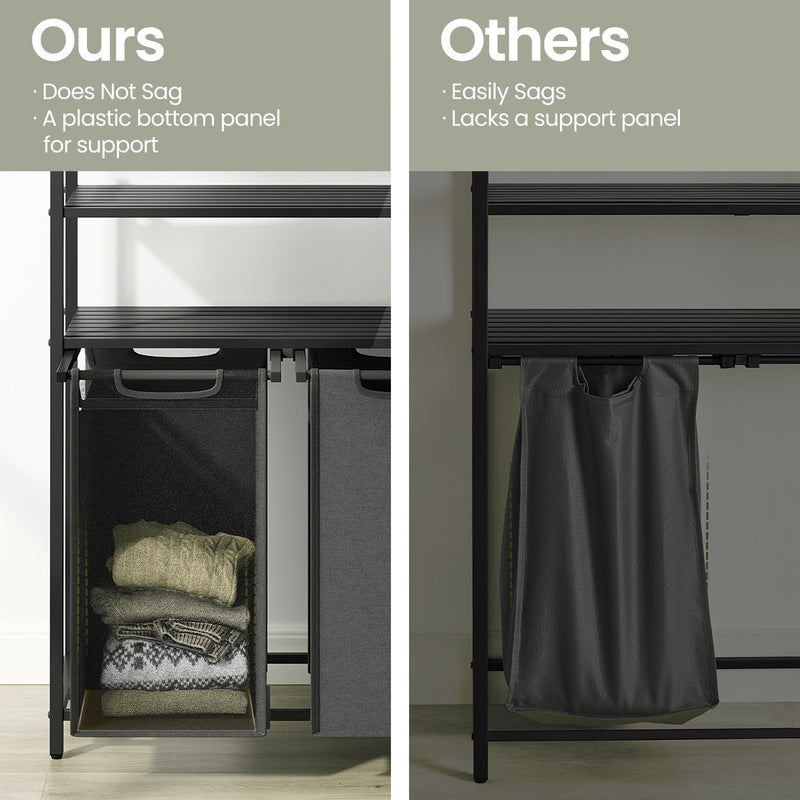 Laundry Sorter with 2 Removable Bags and Storage Shelves for Bathroom or Bedroom by Vasagle