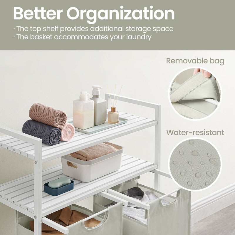 Laundry Hamper with 2 Pull Out Bags and Storage Shelves for Bathroom or Bedroom by Vasagle