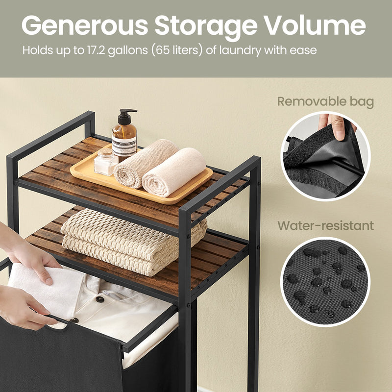 Laundry Hamper with Pull Out Bag and Storage Shelves 65L Capacity for Laundry Room by Vasagle