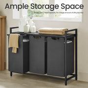 Grey Triple Laundry Sorter with Removable Bags and Shelf by Vasagle 116 x 33 x 72 cm