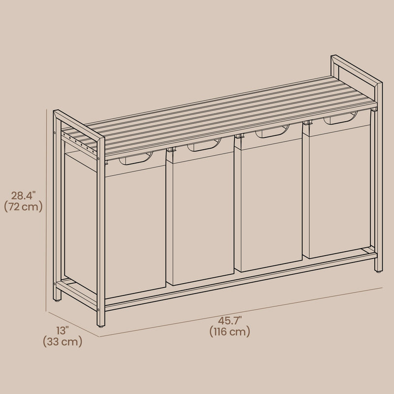 4 Bag Laundry Sorter with Removable Pull Out Hampers and Sturdy Frame by Vasagle