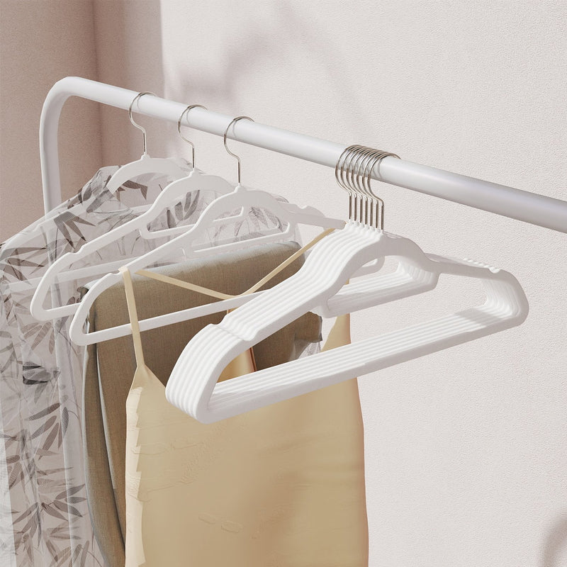 Set of 20 Non Slip White Velvet Clothes Hangers with Silver Swivel Hooks by Songmics