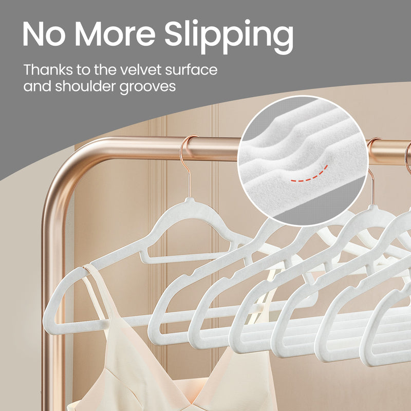 Set of 50 Non Slip Velvet Clothes Hangers with Rose Gold Swivel Hooks by Songmics