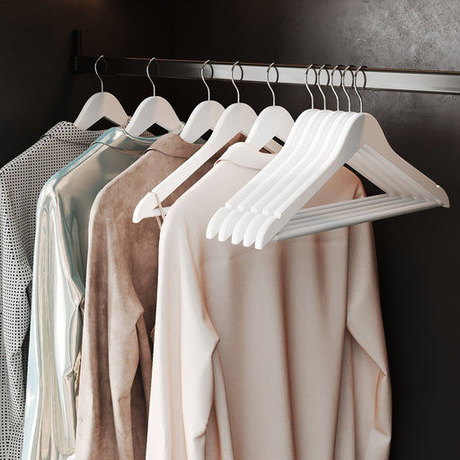 White Solid Wood Clothes Hangers Set of 10 with Shoulder Grooves for Suits and Coats by Songmics